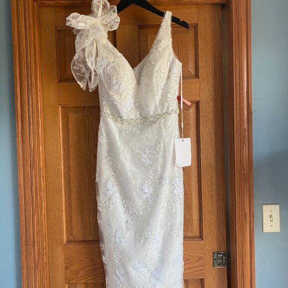 NWT $538 Mac Duggal 79337 FLORAL EMBELLISHED V-NECK MIDI DRESS Size 6 - Picture 9 of 10